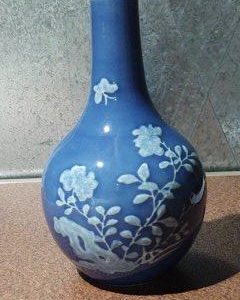 Antique Chinese Blue Vase With Raise Decorations